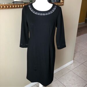 NWT Talbots Black Crochet Neckline & Sleeve Modest Office Midi Dress 6 Petite
